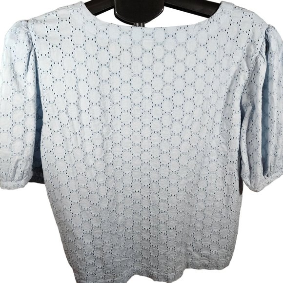 A. N. A. Eyelet Powder Blue V Neck Size L 100% Cotton Pull Over Top. NWT - Picture 3 of 9